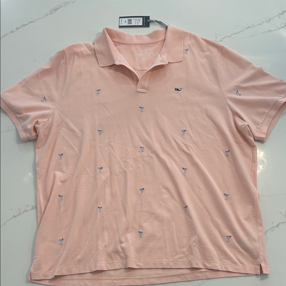Vineyard Vines Men's Light Pink Polo with Embroidered Accents